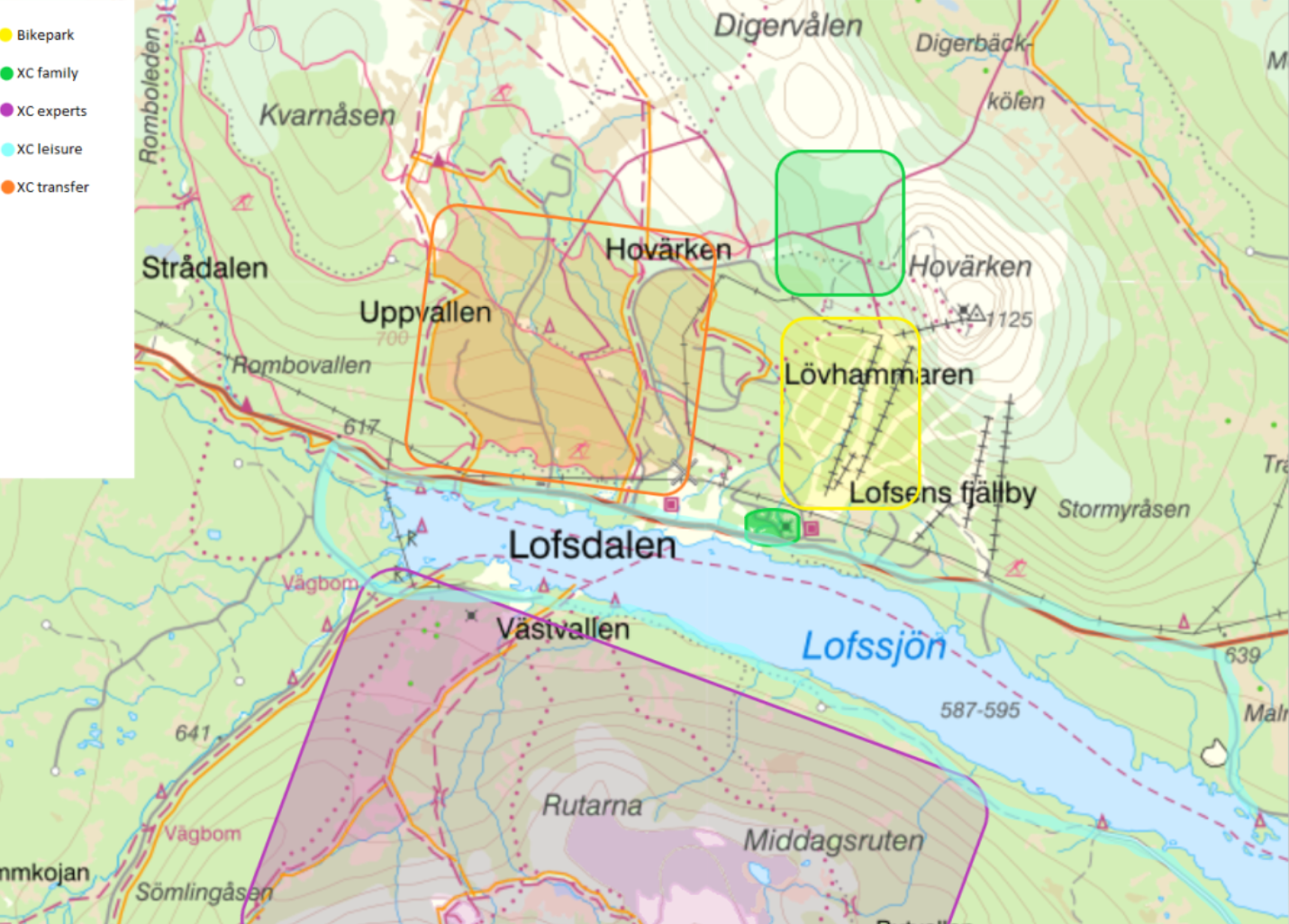 Karta över Lofsdalens cykelområden